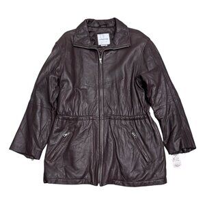 ANDREW MARC LEATHER Luxury Designer Brown Business Casual Coat Womens Large